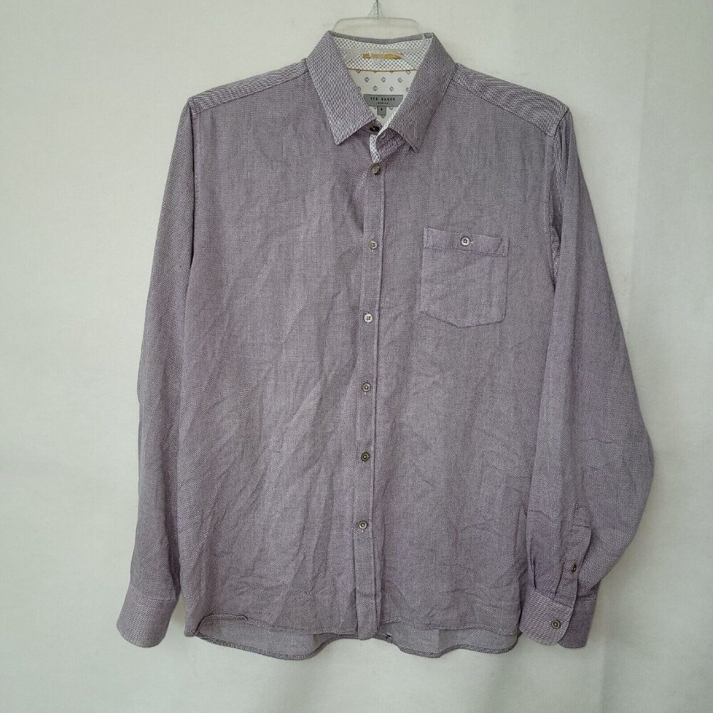 Ted Baker London Shirt Mens 6 US 2XL/XXL‎ Purple Herringbone Office *Flaw